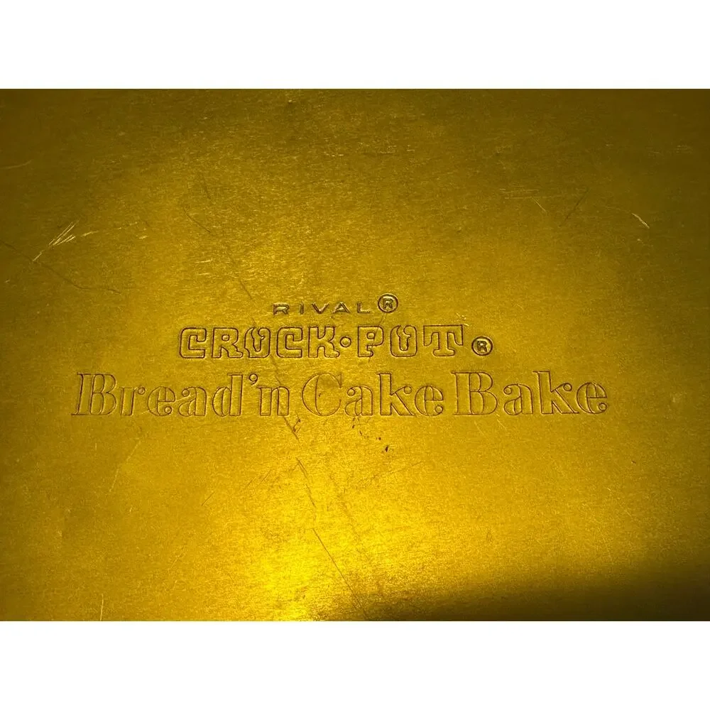 Vintage Rival Crock Pot Bread n Cake Bake Aluminum Pan Insert Lid Rack Gold 9